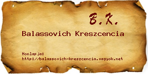 Balassovich Kreszcencia névjegykártya